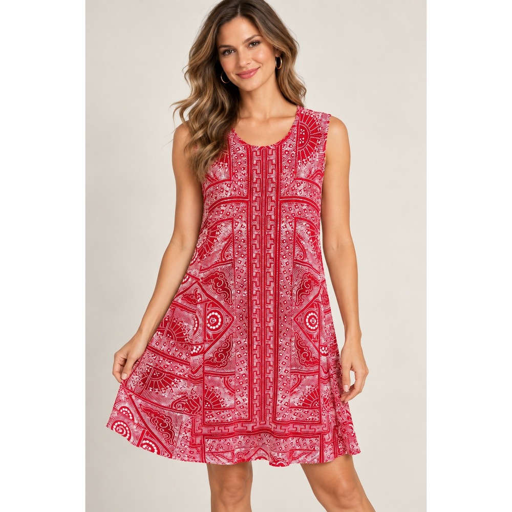 Style & Co 1X Red White Paisley Print Sleeveless Swing Dress